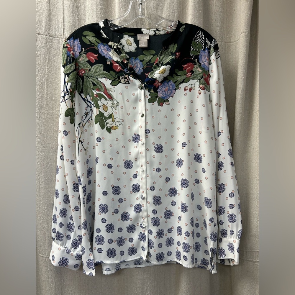 Chico's Women's Multi Blouse Floral with Black Accents/ Size 0 - Picture 2 of 10